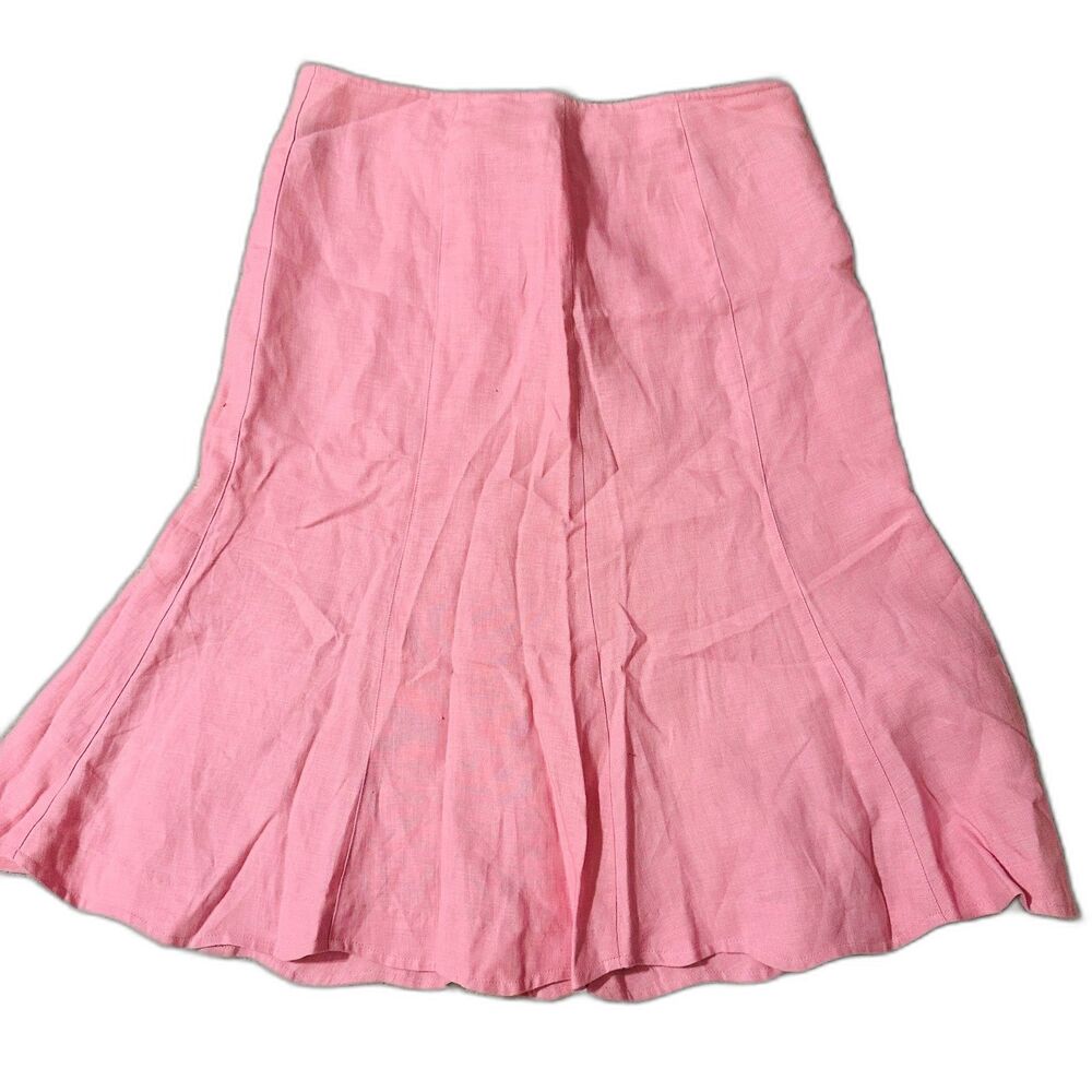 Will Smith 100% Linen Feminine Flounced Vertical Paneling Mid Length Skirt 6